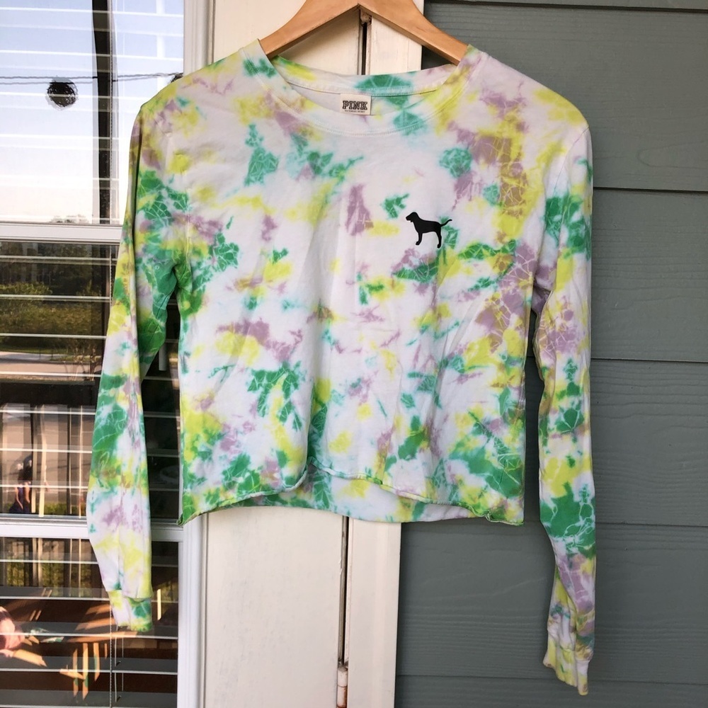Victorias Secret PINK Crop Top Long Sleeve Tie Dye